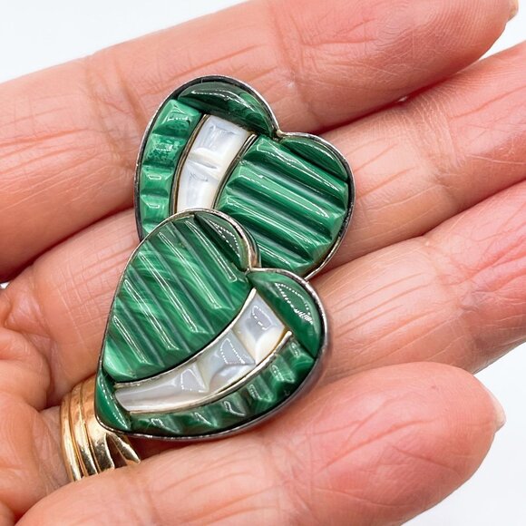 Jay King DTR Mine Finds 925 Sterling Silver Malachite & MOP Heart Post Earrings - Picture 3 of 9